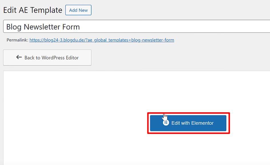 AE Templates Edit with Elementor 클릭