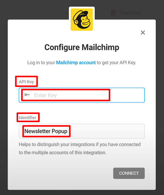 Mailchimp API 키 입력