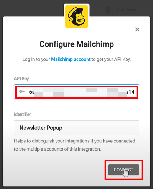 MAilChimp API 키 입력